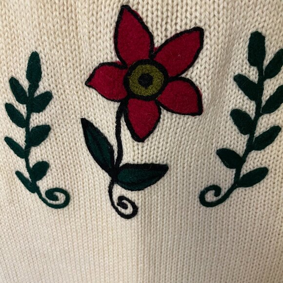 VINTAGE BRITISH OFF WHITE 100% WOOL APPLIQUED SWEATER - Picture 6 of 10